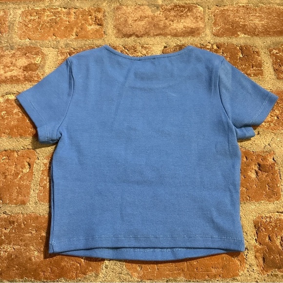 Princess Polly classic crop organic cotton & elastane Blue Ribbed Top tshirt - Picture 12 of 15